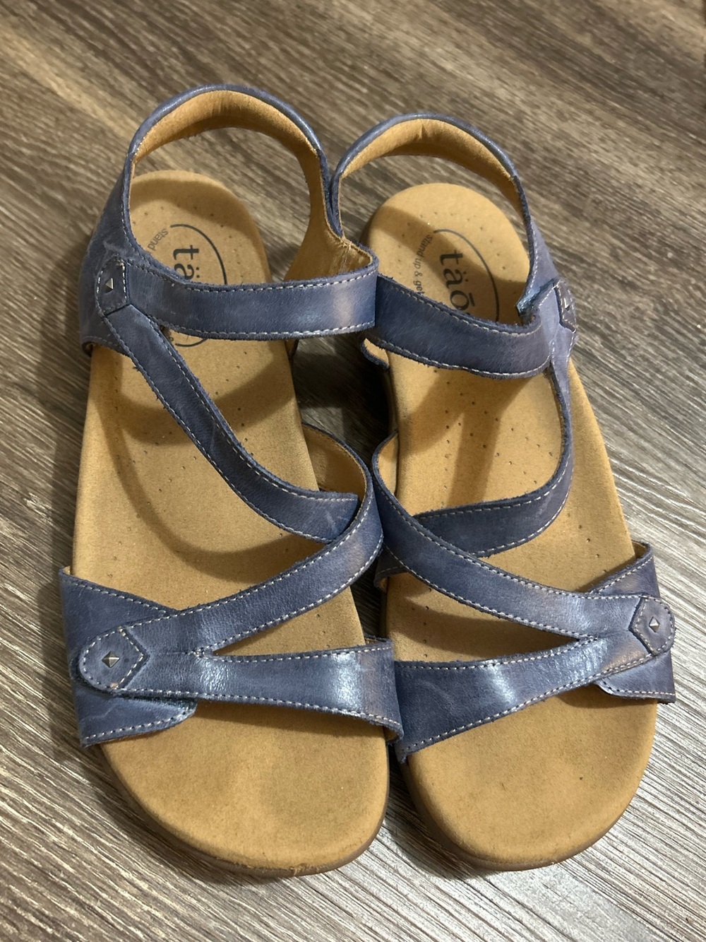 Taos Big Time Leather Sandals Blue Women’s Size 8 Comfort Strappy